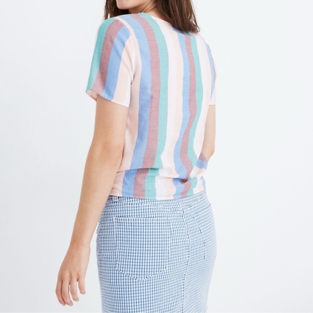 Madewell Novel Tie-Front Button Top in Flagstaff Stripe  Multicolor Preppy - Picture 3 of 7